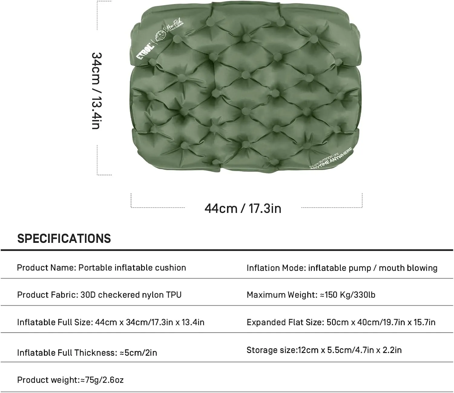 Portable Inflatable Seat Cushion, Lightweight Camping Air Sitting Pad with Storage Bag and Repair Cloths, Waterproof Air Bleacher Seat Cushion