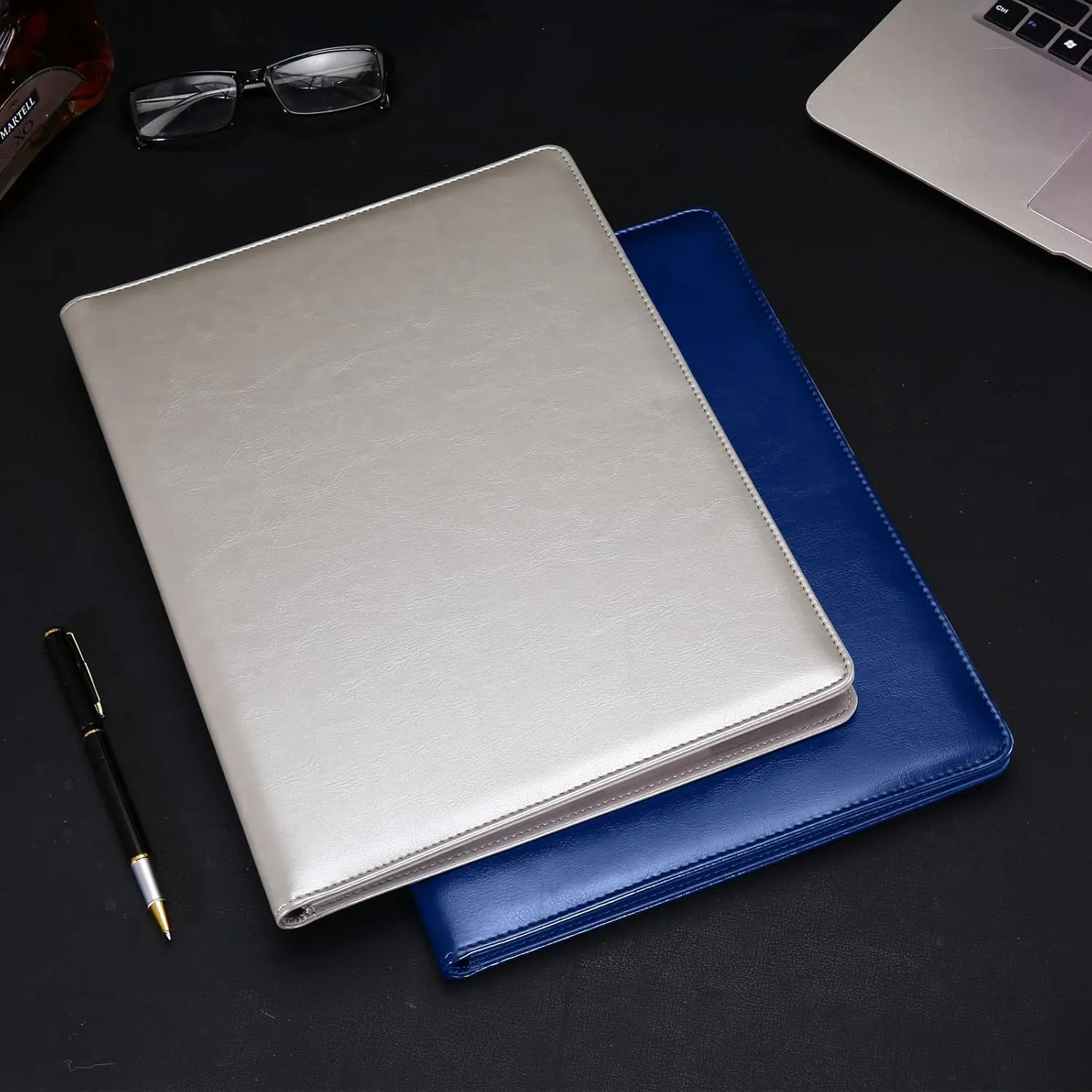 Portfolio Case,Leather Portfolio Folder Organizer, Resume/Conference Document Executive Organizer with A4 Size Clipboard,Business Card Holder,Handsome Portfolio for Women/Men,Silver Grey