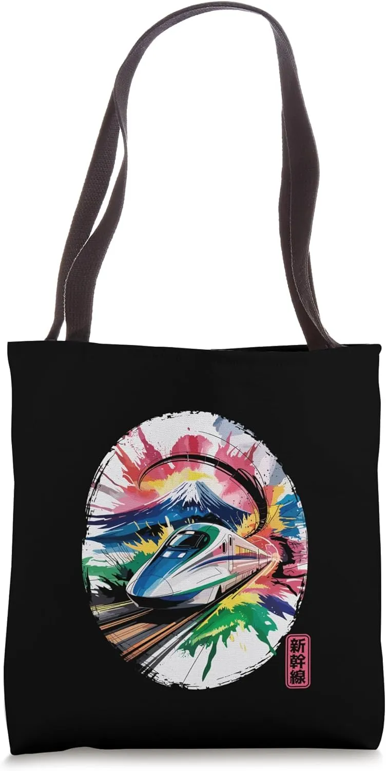 Shinkansen Bullet Train Mount Fuji Japan Kanji Souvenir Tote Bag