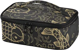 Small Insulated Lunch box Portable Soft Bag Mini Cooler Thermal Meal Tote Kit with Handle for Work & School, Gold Koi Fish on Black Background