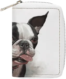 Soft Leather Credit Card Holder Bank Card Case Boston Terrier Business Cards Case Purse with 20 Card Slots ID Case Organizer Zipper Wallet for Women Men