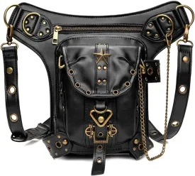 Steampunk Waist Bag PU Leather Gothic Vintage Shoulder Bag Thigh Leg Motorcycle Crossbody Bag Fanny Pack for Women Men, Star