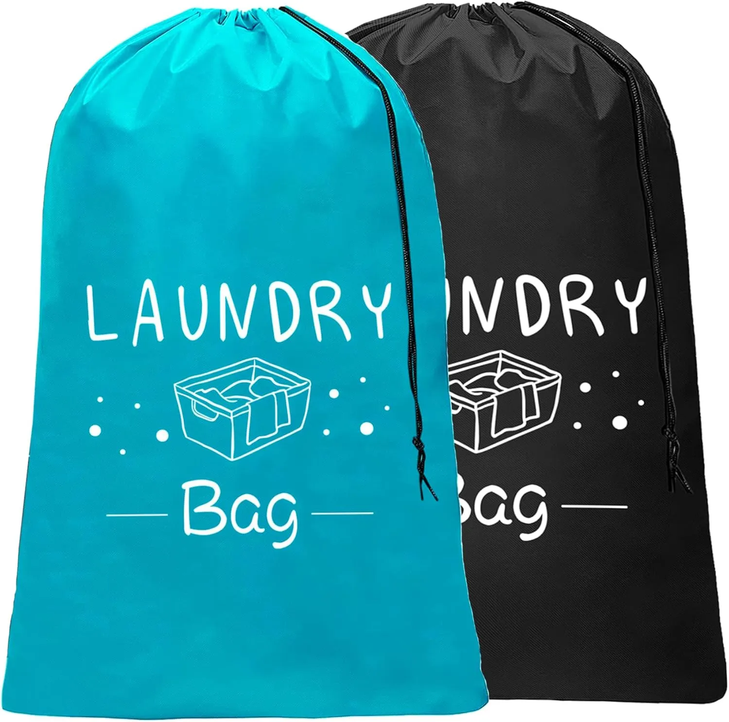 Sylfairy 2 Pack Extra Large Travel Laundry Bag, Rip-Stop Dirty Clothes Shoulder Bag with Drawstring, Heavy Duty Travel Laundry Bag, Large Laundry Hamper Liner (Black Green, 24" x 36")