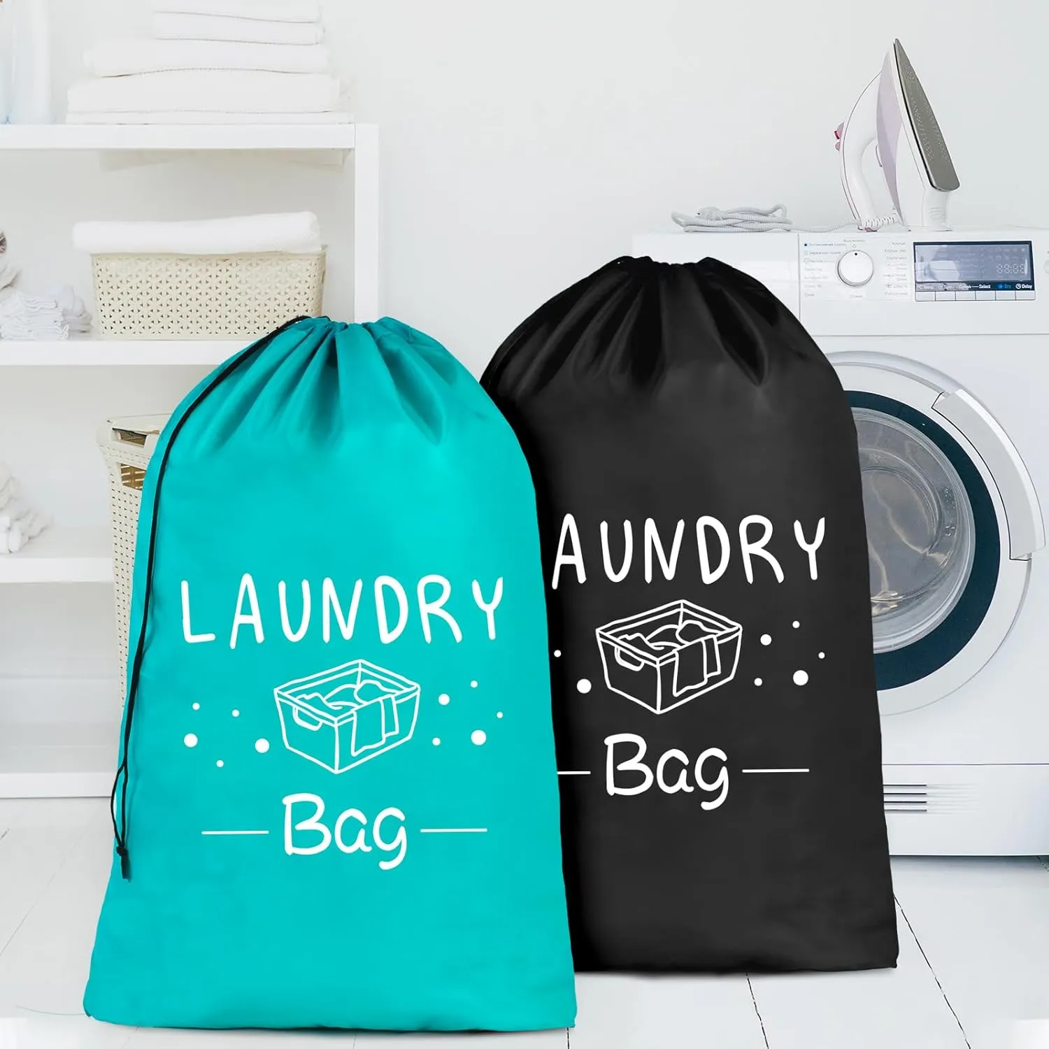 Sylfairy 2 Pack Extra Large Travel Laundry Bag, Rip-Stop Dirty Clothes Shoulder Bag with Drawstring, Heavy Duty Travel Laundry Bag, Large Laundry Hamper Liner (Black Green, 24" x 36")