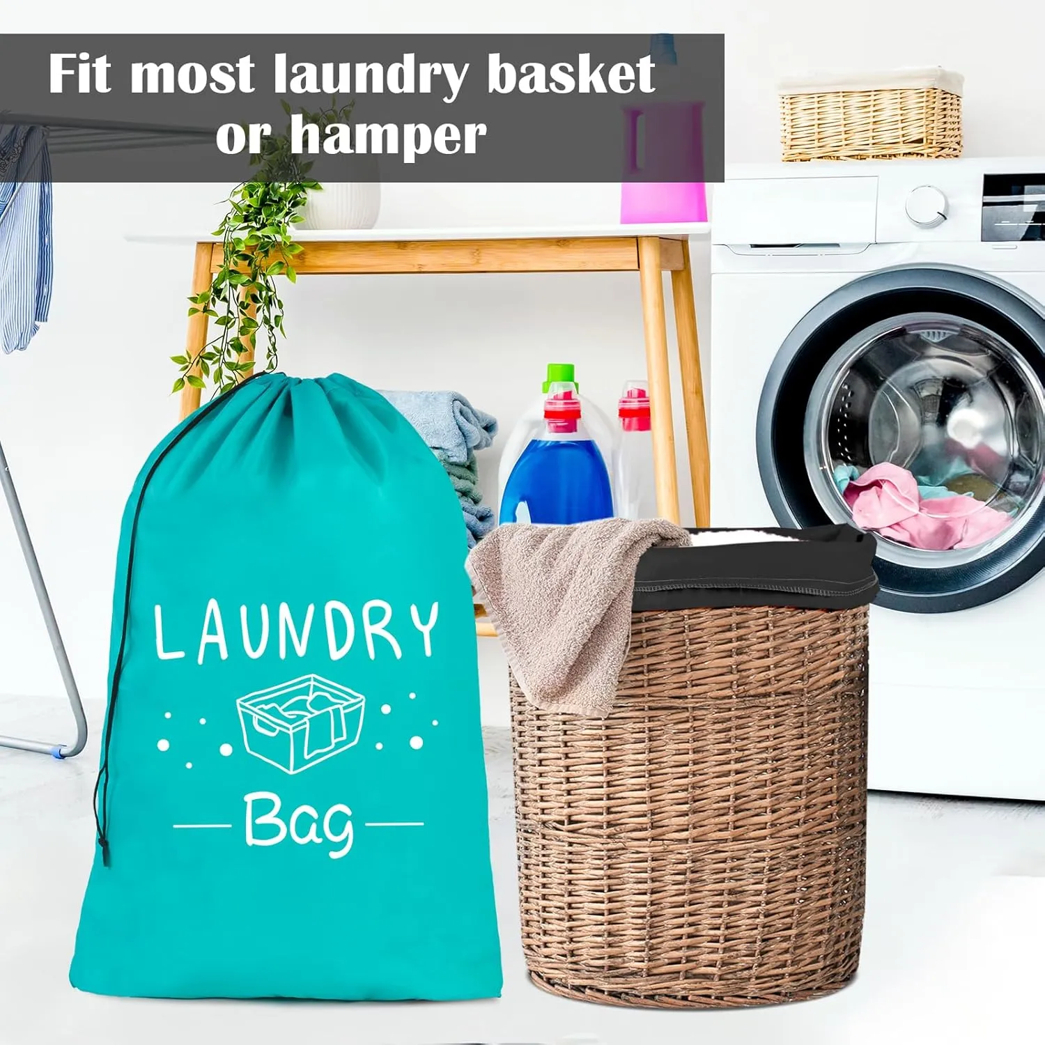 Sylfairy 2 Pack Extra Large Travel Laundry Bag, Rip-Stop Dirty Clothes Shoulder Bag with Drawstring, Heavy Duty Travel Laundry Bag, Large Laundry Hamper Liner (Black Green, 24" x 36")