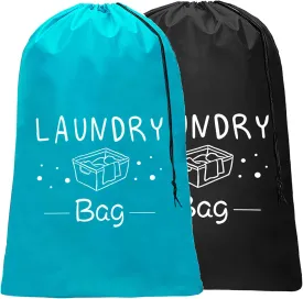 Sylfairy 2 Pack Extra Large Travel Laundry Bag, Rip-Stop Dirty Clothes Shoulder Bag with Drawstring, Heavy Duty Travel Laundry Bag, Large Laundry Hamper Liner (Black Green, 24" x 36")