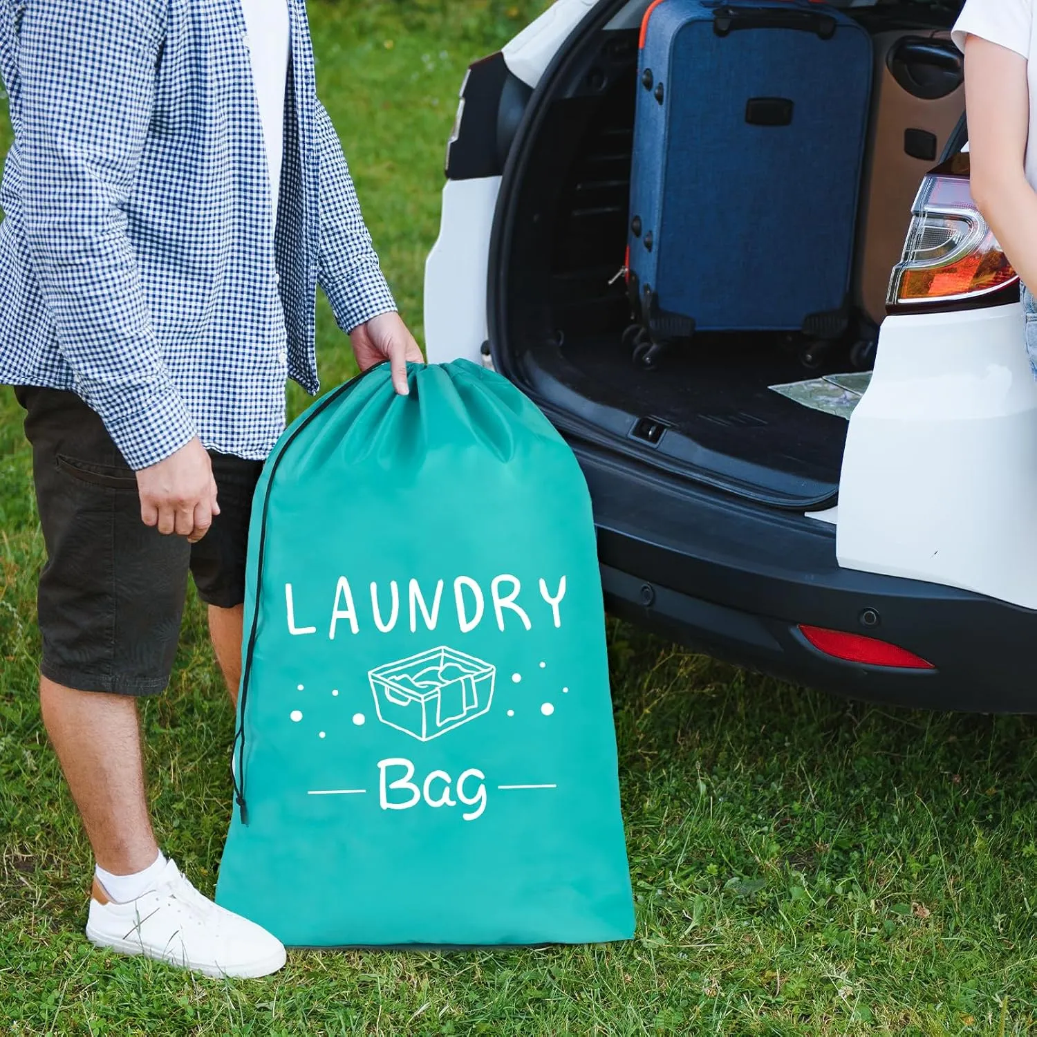 Sylfairy 2 Pack Extra Large Travel Laundry Bag, Rip-Stop Dirty Clothes Shoulder Bag with Drawstring, Heavy Duty Travel Laundry Bag, Large Laundry Hamper Liner (Black Green, 24" x 36")