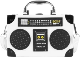 Vintage Radio Recorder Clutch Handbag Leather Top Metal Handle Crossbody Small Box Bag Shoulder Bag