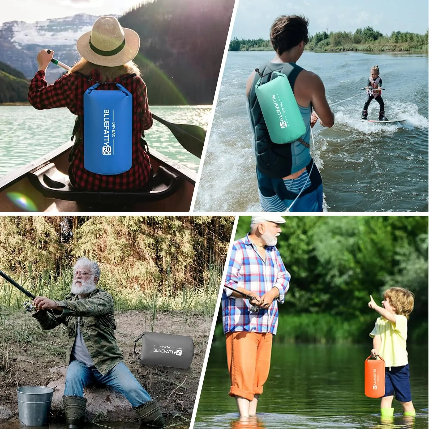 Waterproof Dry Bag Floating Dry Sack Roll Top Dry Backpack for Kayaking, Rafting, Boating, SUP, Fishing with IPX8 Waterproof Phone Case, Grey, 20L